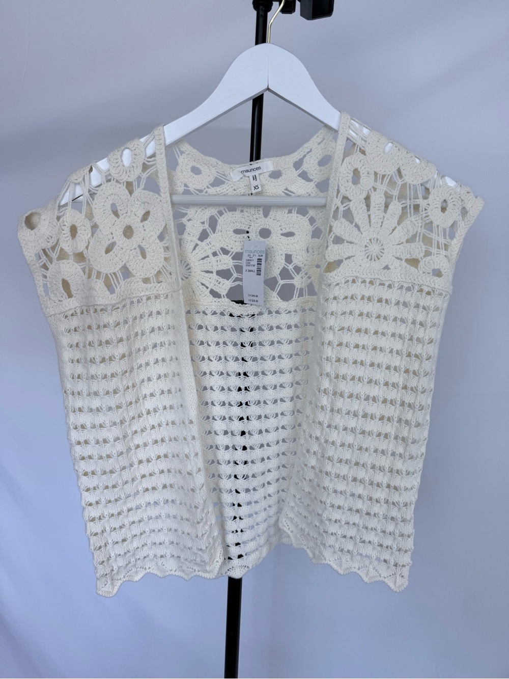 Maurices Crochet Open-Front Sleeveless Tunic - Cream